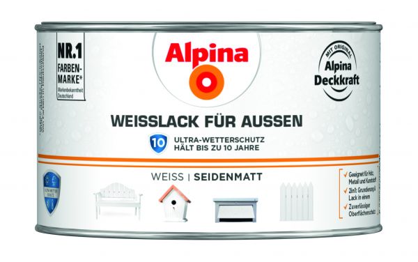 Alpina Weißlack für Außen, seidenmatt