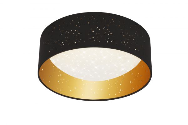 Briloner LED Deckenleuchte, schwarz-gold, Sternenhimmel Stoffschirm, 12 W, Ø 32 cm