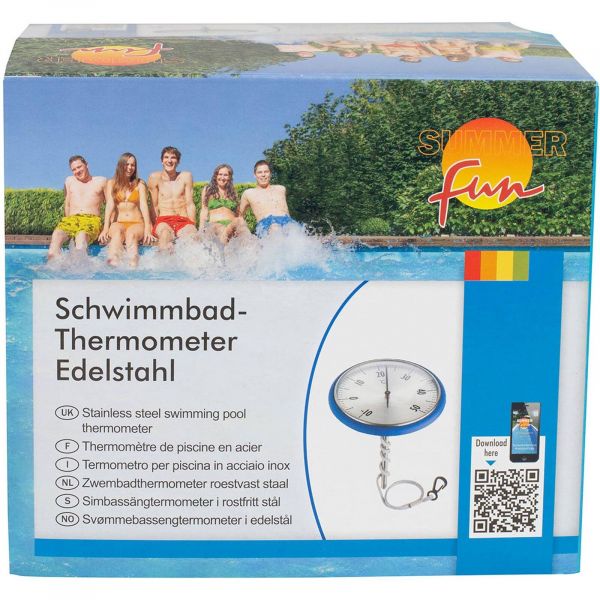 Summerfun Schwimmbadthermometer Edelstahl mit langem Stab, 1 Stck.