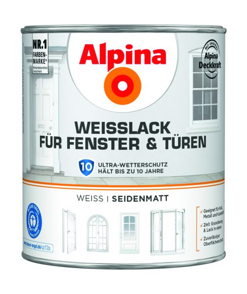 Alpina Weißlack für Fenster & Türen, seidenmatt, 2 L